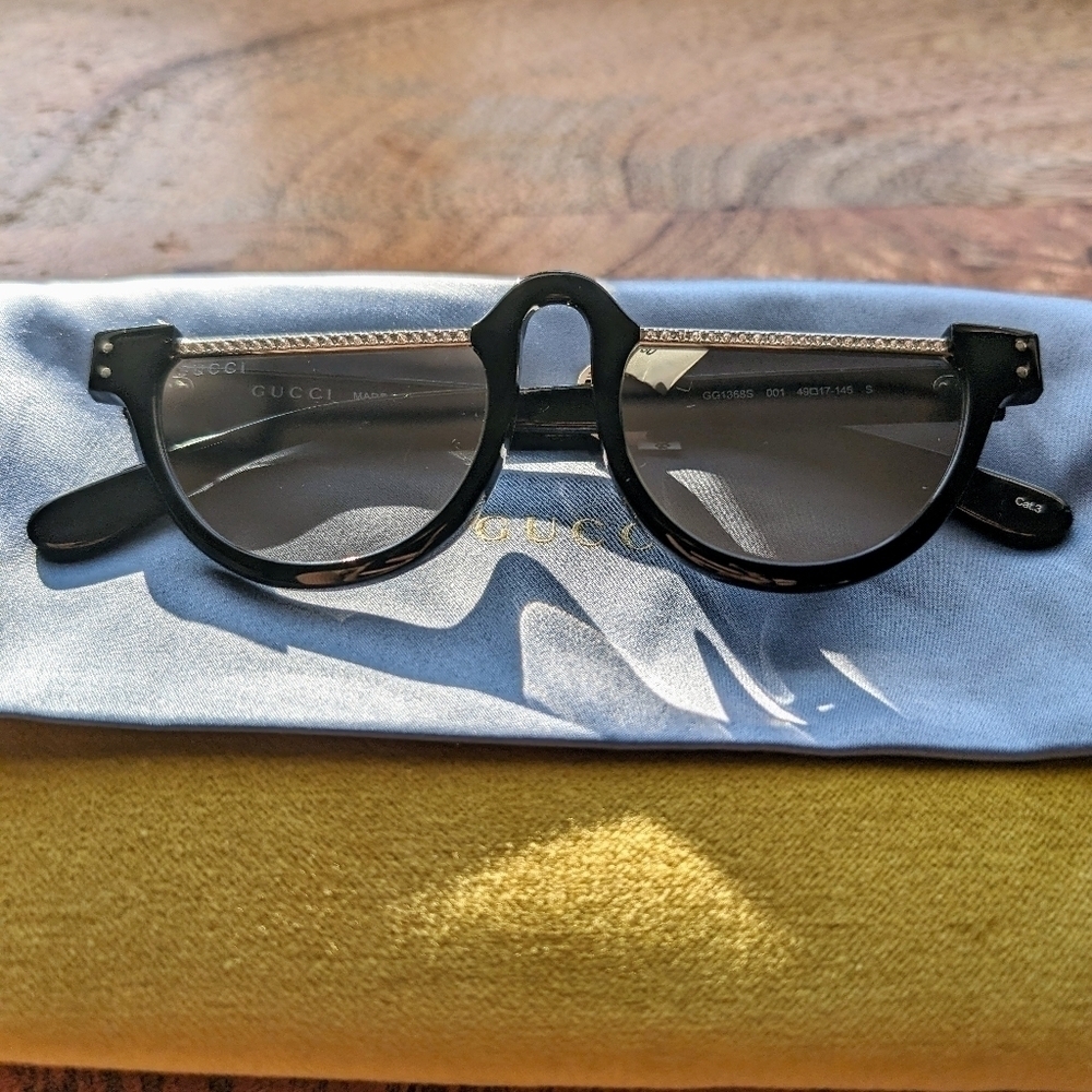 Gucci GG1368SS Sunglasses Black Half Rim Crystal Mirror Authentic NWT Designer - Picture 7 of 8